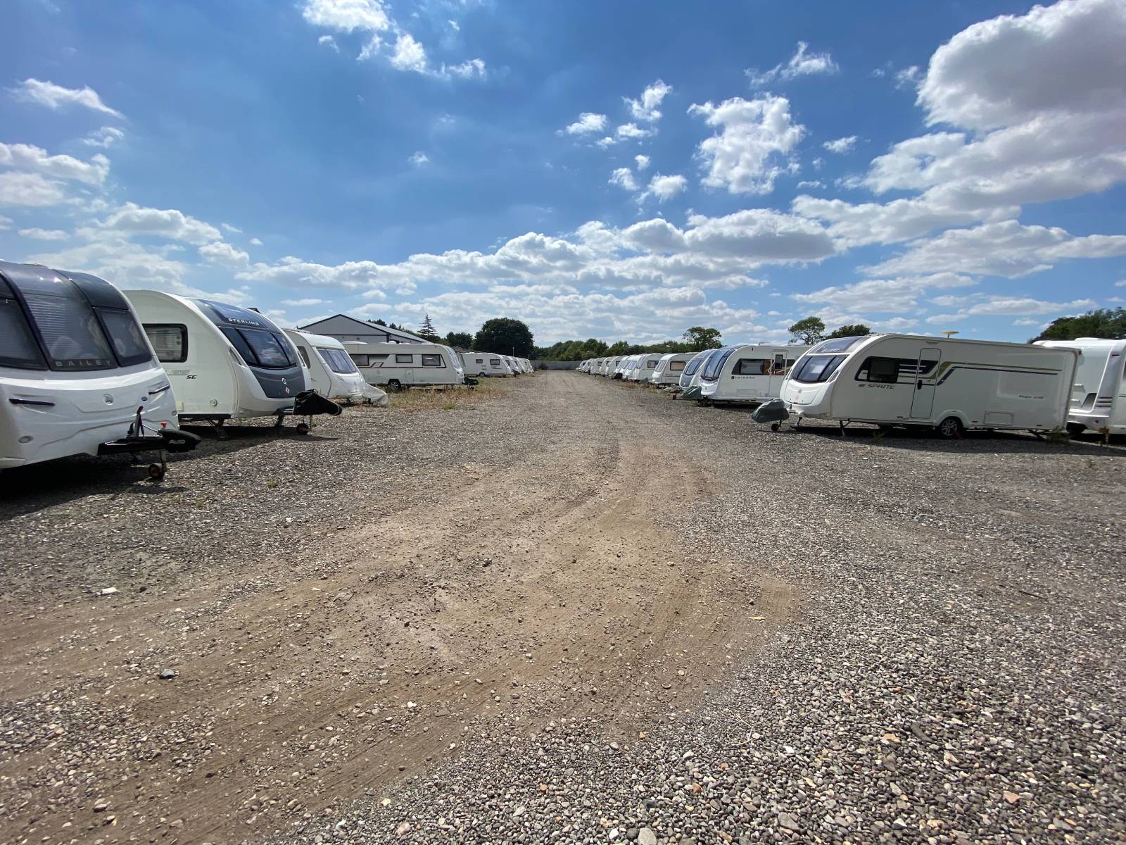 Row of stored touring caravans