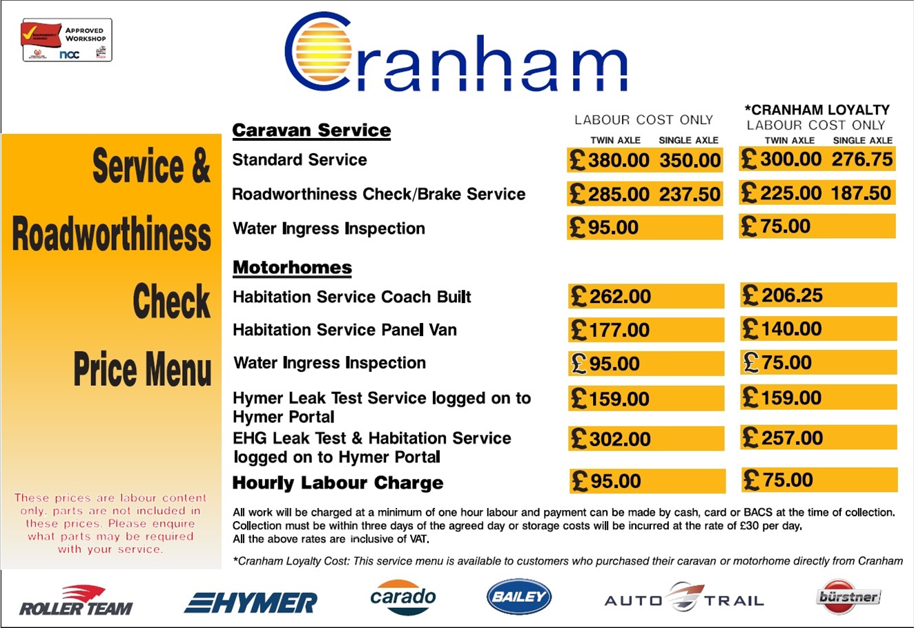 Servicing Pricing - Cranham Leisuresales Ltd
